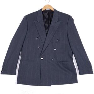 Dino Giovanni Blazer Mens‎ Vintage Double Breasted Pinstripe Gray Peak Lapel